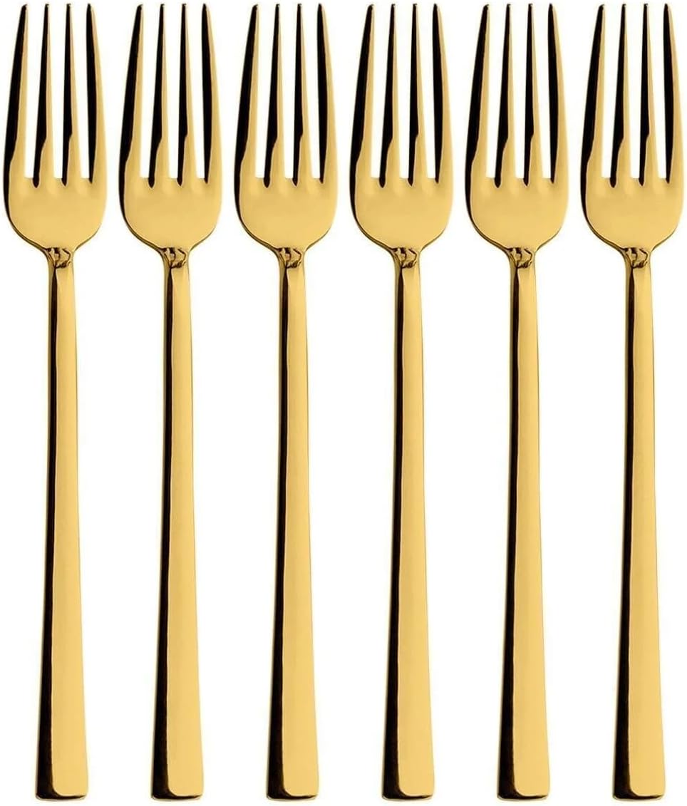 Tatlı Çatal Seti, Gold Renkli, 6 Adet Çatal Seti, Çelik, 16 cm, Metalik Gold, Paslanmaz, Kutulu