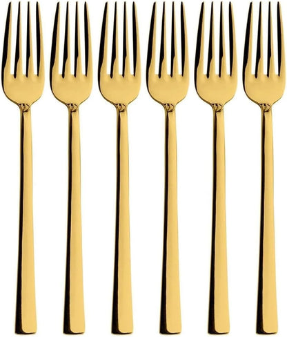 Tatlı Çatal Seti, Gold Renkli, 6 Adet Çatal Seti, Çelik, 16 cm, Metalik Gold, Paslanmaz, Kutulu