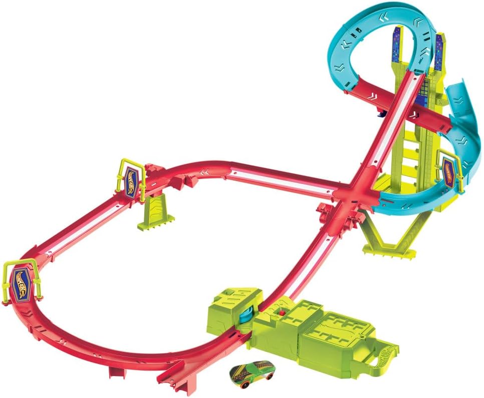 Hot Wheels Pist Seti, Hot Wheels Neon Yarışlar Çoklu Yarış Heyecanı Pist Seti,1 adet araba, motorlu hızlandırıcı, bir veya birden çok arabayla oyun, oyuncak depolama, HPC07