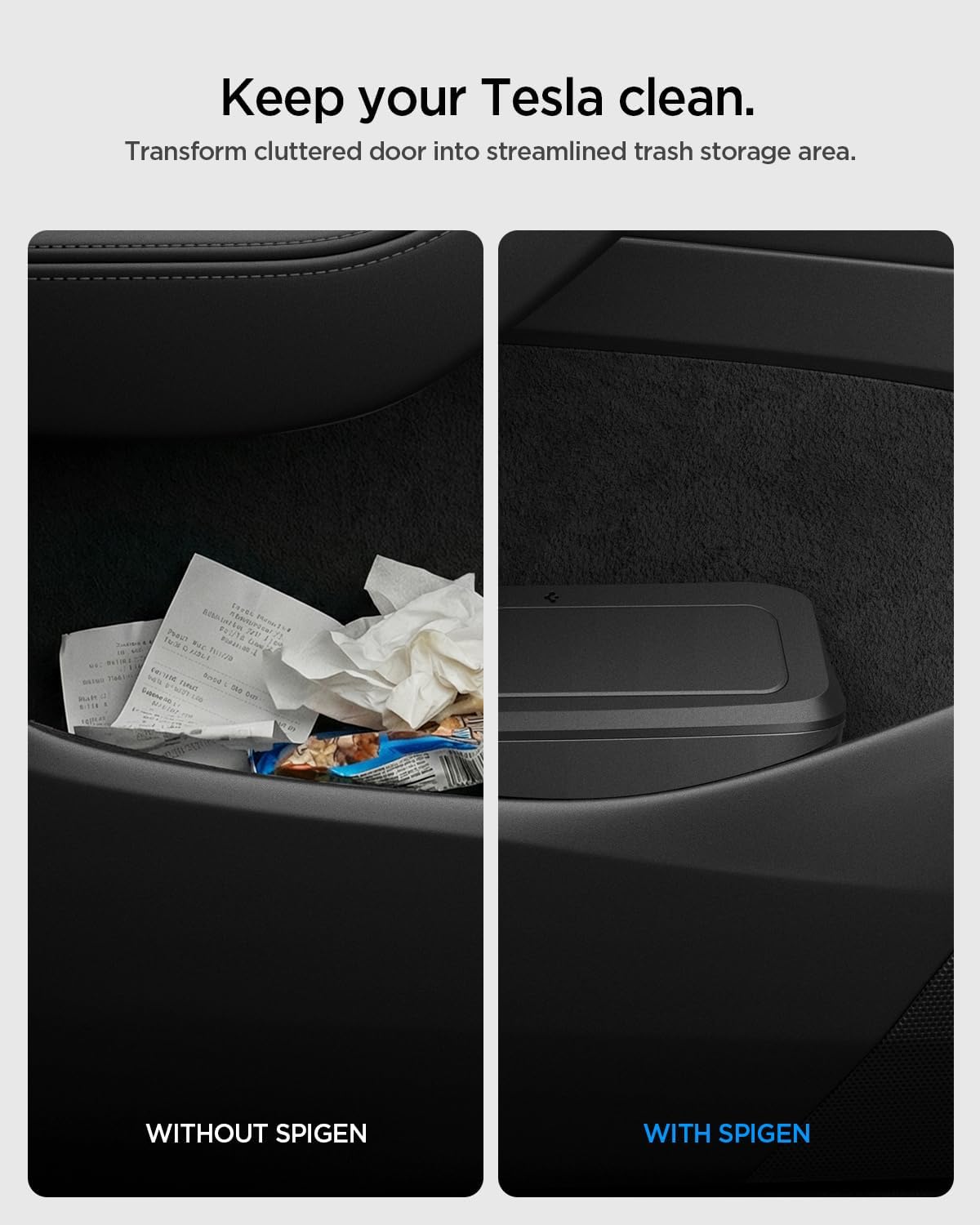 Spigen Tesla Model Y Juniper 2026-2025 Araç içi Çöp Kutusu/Manyetik Kapaklı Kapı İçi Çöp Kovası TO281J Siyah - ACP11106 (Spigen TR Garantili)