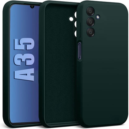 Galaxy A35 ile uyumlu Kadife Astarlı Koyu Yeşil Mat Silikon Kılıf – İnce & Esnek, Leke ve Suya Dayanıklı