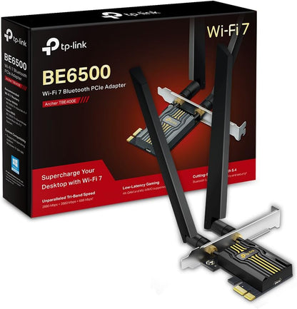 TBE400E | BE6500 Wi-Fi 7 PCIe Adaptör | Bluetooth 5.4 | Üç Bant 2882 + 2882 + 688 Mbps | Çift Anten | WPA3 Güvenlik | OFDMA & MU-MIMO | Windows 11 64-bit Uyumluluk