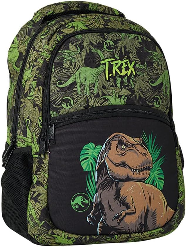 Jurassic World Okul Çantası, Dinozor Baskılı, Yeşil-Siyah, 34x13x26 cm