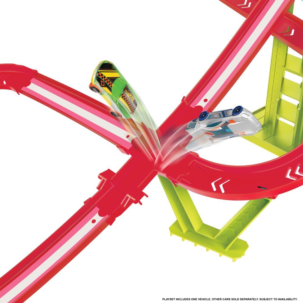 Hot Wheels Pist Seti, Hot Wheels Neon Yarışlar Çoklu Yarış Heyecanı Pist Seti,1 adet araba, motorlu hızlandırıcı, bir veya birden çok arabayla oyun, oyuncak depolama, HPC07
