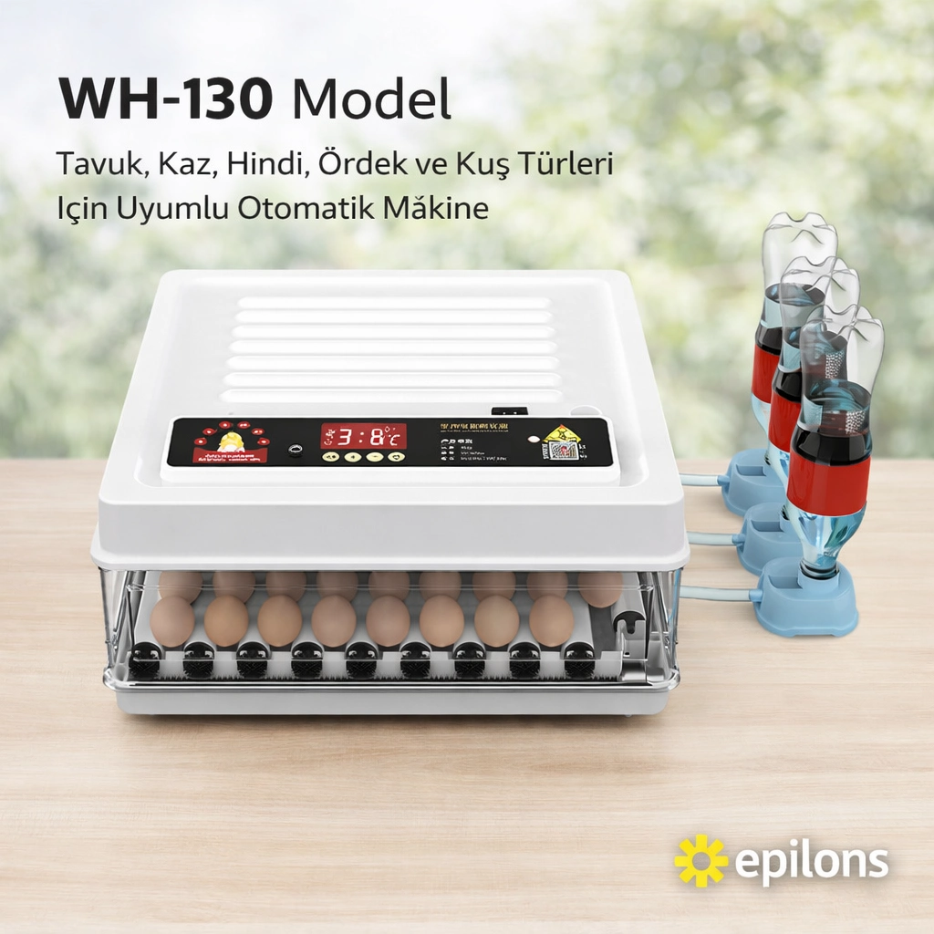 Wh-130 Kuluçka Makinesi -Tavuk Kaz Hindi Ördek ve Kuş Türleri Uyumlu Yedek Motor Hediyeli