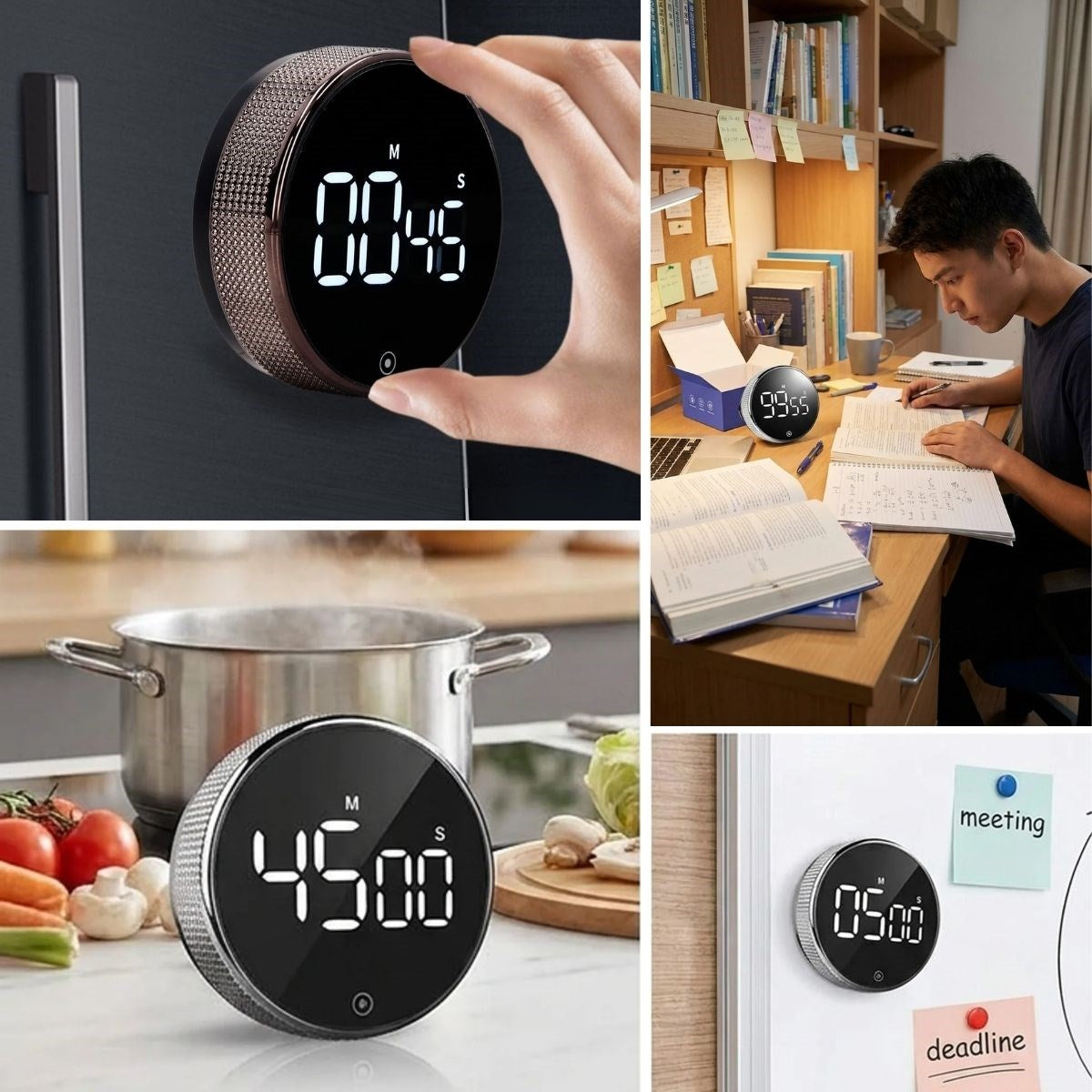 BUFFER® Manyetik Dijital Mutfak Zamanlayıcısı – 3 İnç LED Ekranlı Ses Ayarlı Döner Geri Sayım Sayacı