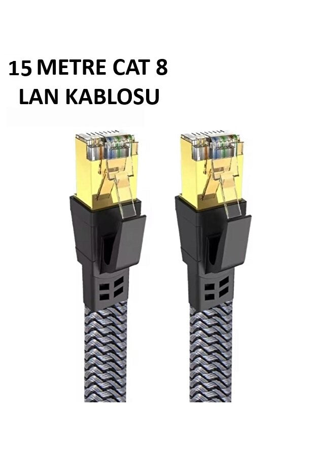Cat 8 LAN Kablosu –Ethernet Kablosu Örgü Kaplama, Yüksek Hızlı (15 METRE)
