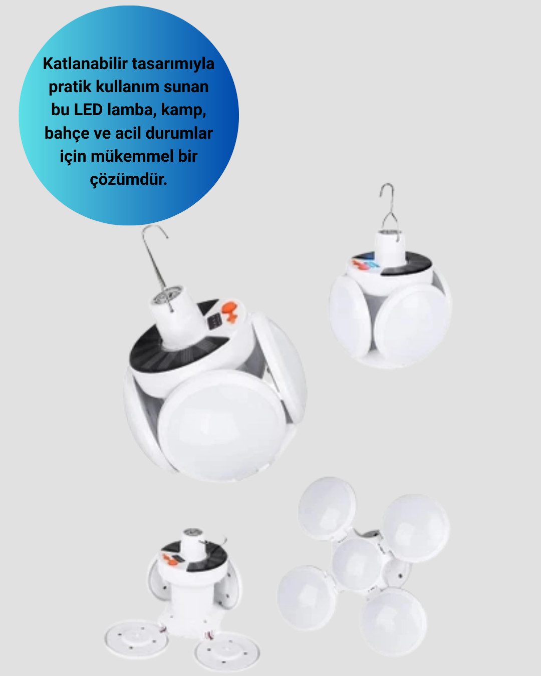 Katlanabilir 5 Kanatlı Solar LED Bahçe ve Kamp Lambası