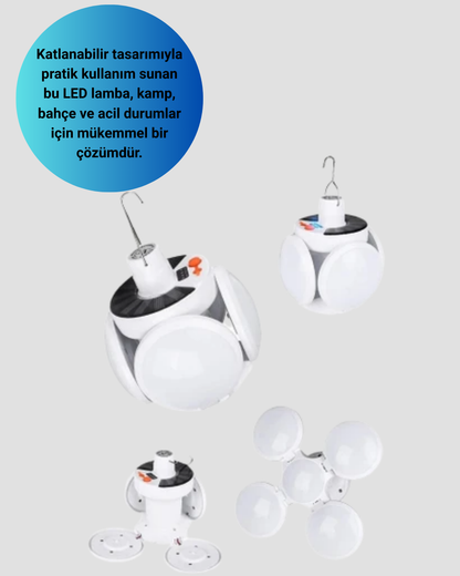 USB ve Solar Şarjlı Katlanabilir 5 Taraflı LED Lamba