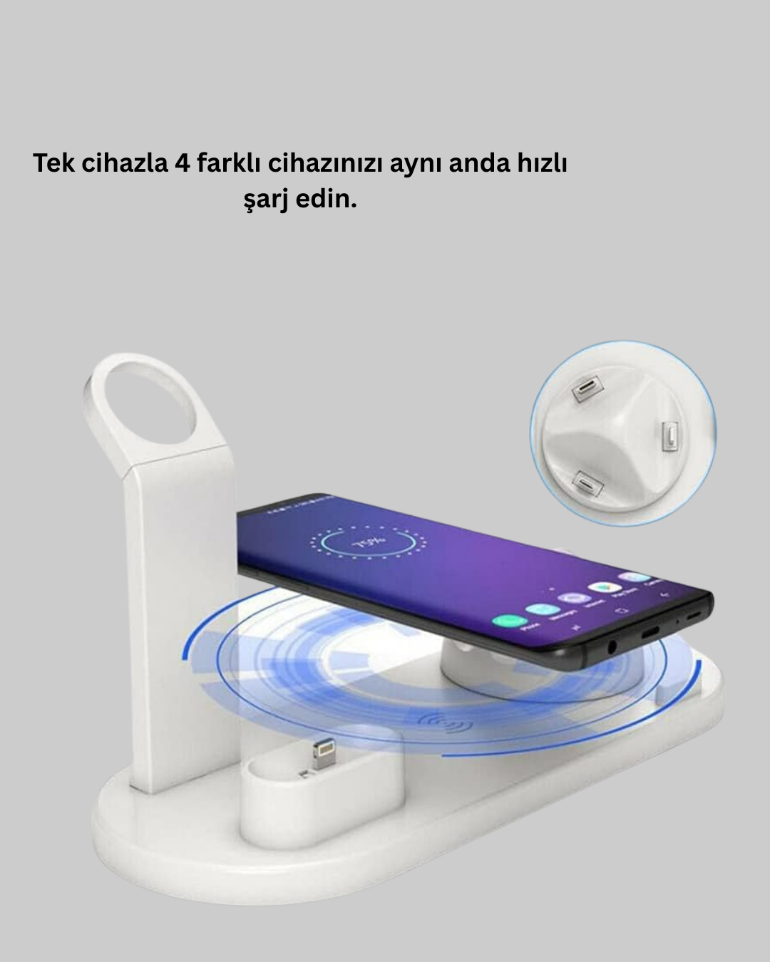 iPhone, AirPods ve Akıllı Saat Uyumlu Çoklu Şarj Cihazı