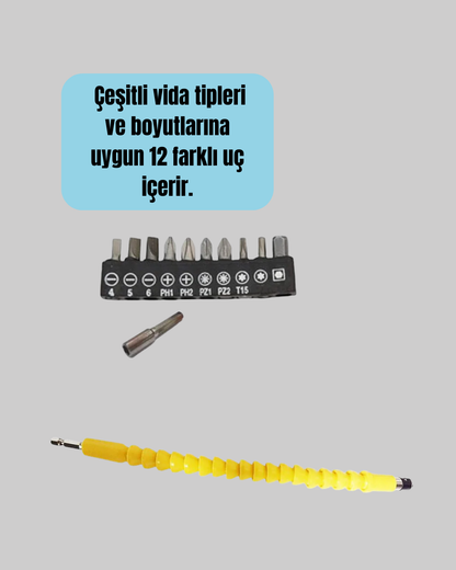 12 Parça Vidalama Uç Seti Akrobat Tasarım Dayanıklı Metal Yeni Nesil