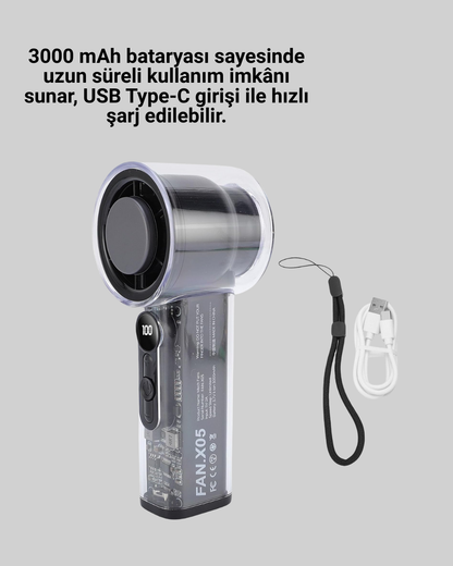 Yüksek Hızlı Şarjlı Fan | Kamp, Ofis ve Açık Hava İçin İdeal
