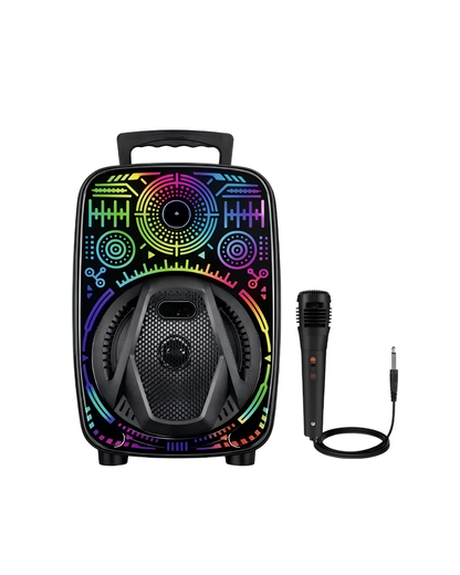 8 İnç Karaoke Hoparlör USB AUX FM Destekli Işıklı Speaker