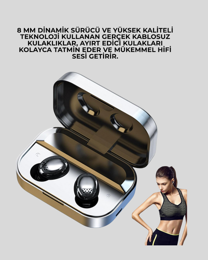 Gerçek Kablosuz Kulaklık – Bluetooth 5.0, Şarj Kutulu, Parmak İzi Kontrollü