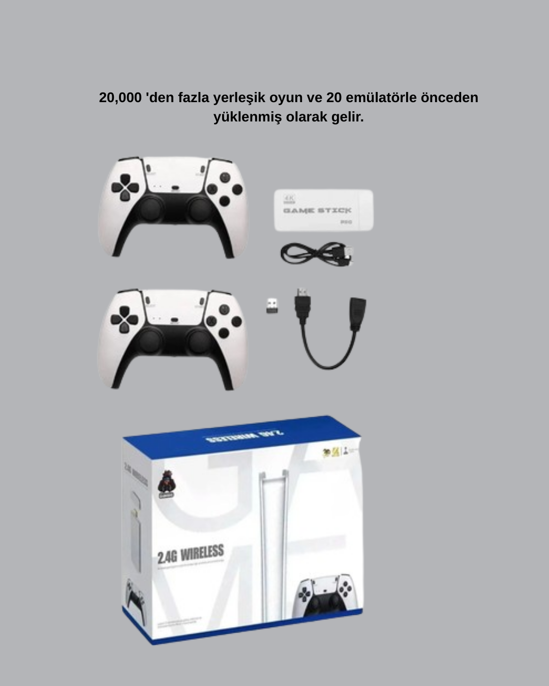 2 Kollu Kablosuz 4K TV Uyumlu Klasik Oyun Konsolu