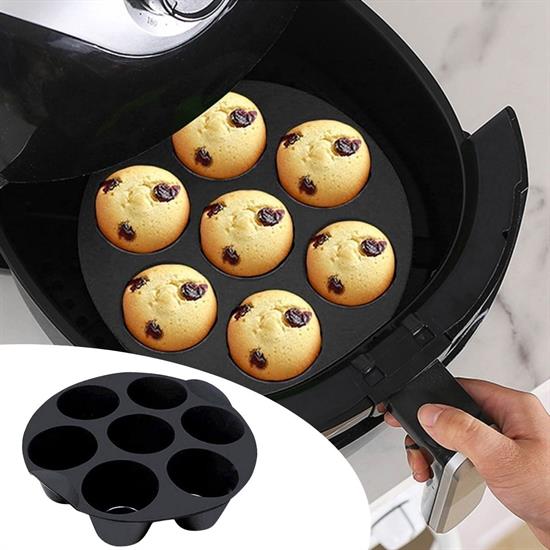 7 Gözlü Silikon Çok Amaçlı Airfryer Muffin Cupcake Kek ve Çörek Pişirme Kalıbı (5643)