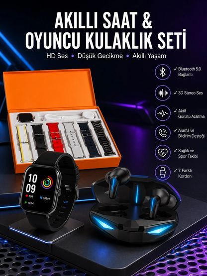 7 Kordonlu Akıllı Saat Ve Kulaklığı Anc Özelliği Kulak İçi Mikrofonlu Sesli Görüşme