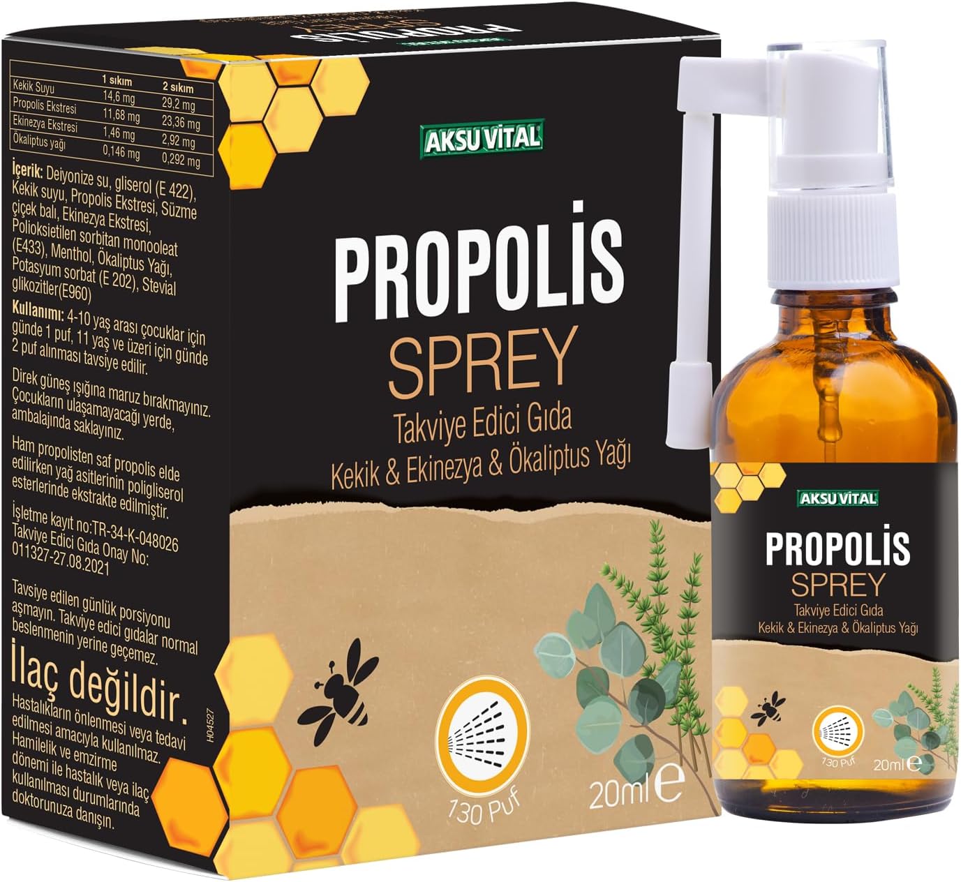 AksuVital Propolisli Boğaz Spreyi 20ml | Kekik, Ekinezya ve Okaliptus Yağı İçerikli | Doğal Ağız ve Boğaz Bakımı | Ferahlatıcı Sprey Form | Türkiye Menşeli