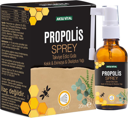 AksuVital Propolisli Boğaz Spreyi 20ml | Kekik, Ekinezya ve Okaliptus Yağı İçerikli | Doğal Ağız ve Boğaz Bakımı | Ferahlatıcı Sprey Form | Türkiye Menşeli