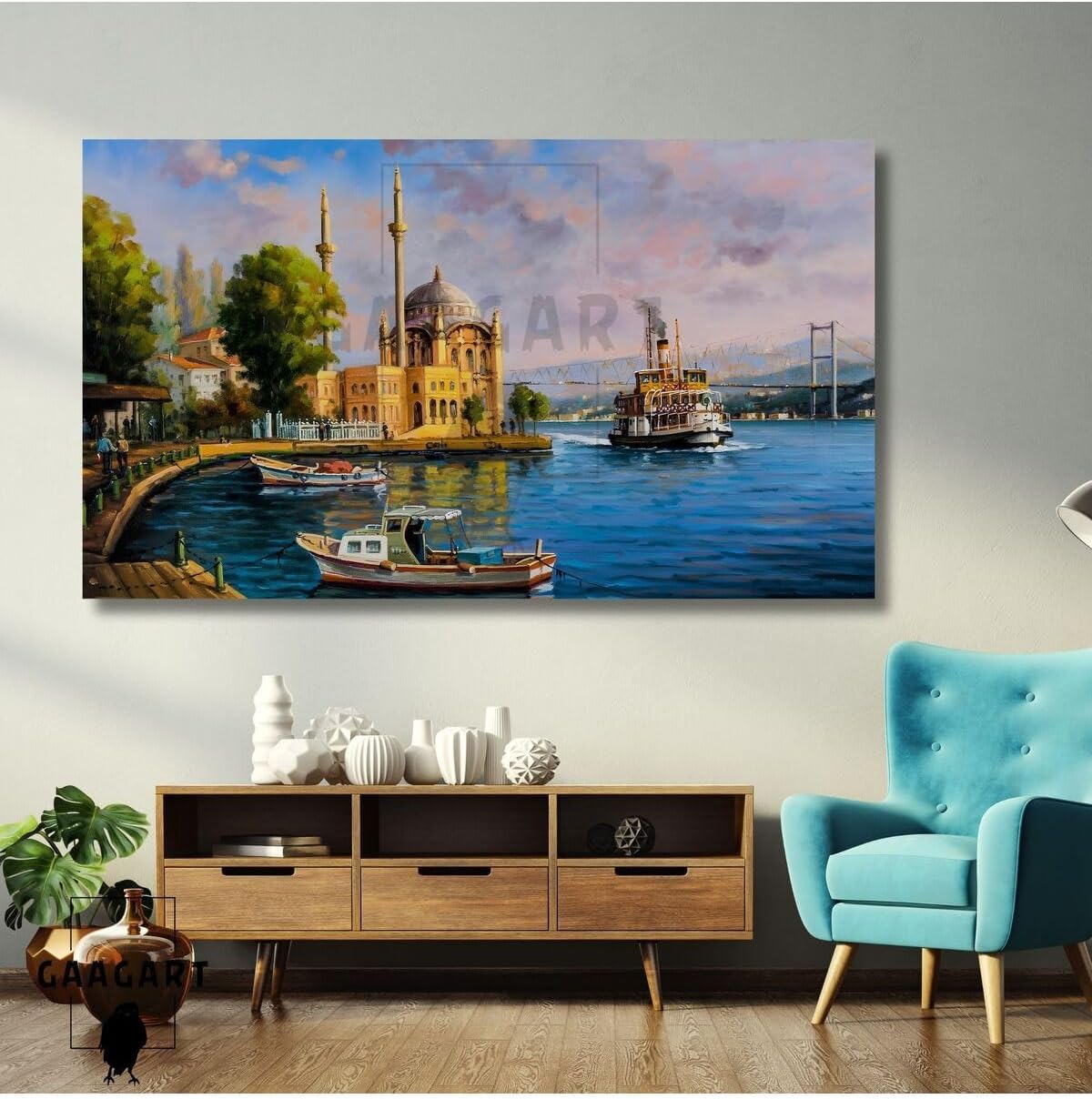 Gaagart Tekli Yatay Kanvas Duvar Tablosu İstanbul Manzara Resmi, 90 X 60