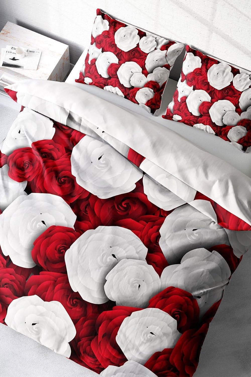 MONOHOME%100 Pamuk Saten Çift Kişilik Nevresim Takımı White & Red, MONOHOME38243