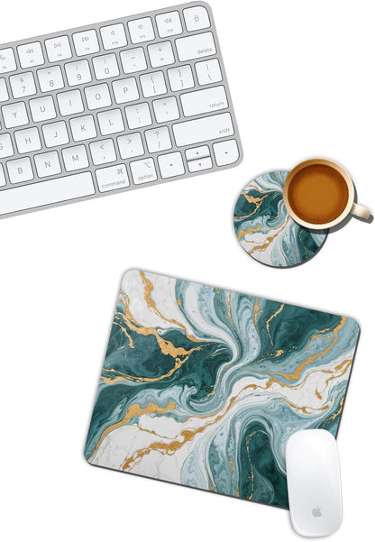 Yeşil Mermer Desenli Mouse Pad ve Bardak Altlığı Set