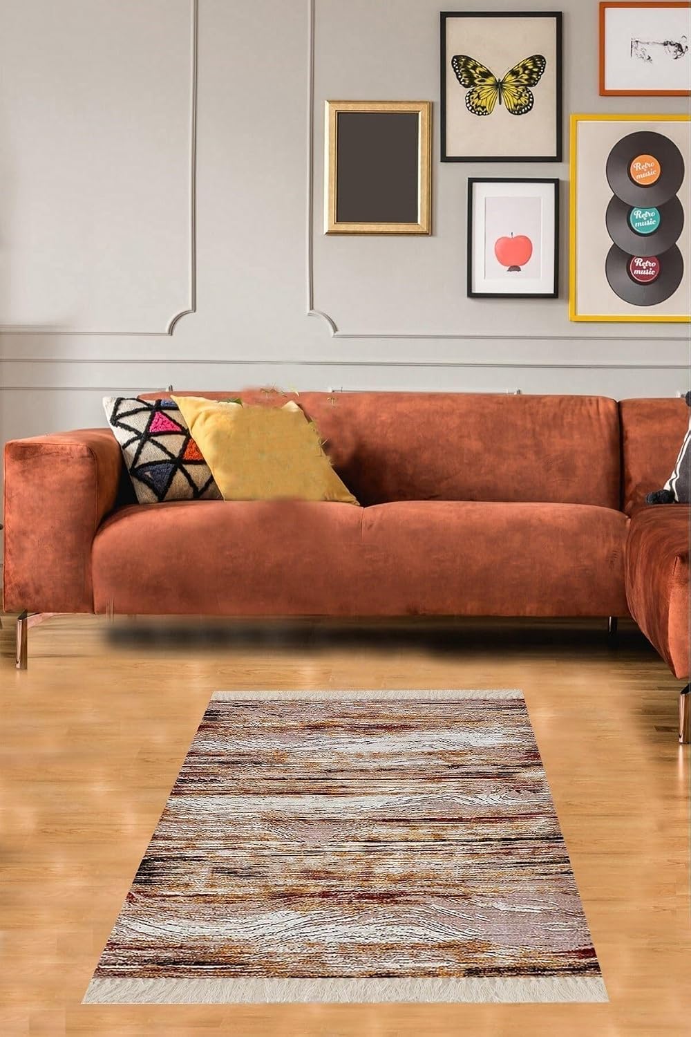 Pelangi Batik Desenli Renk Geçişli Dijital Baskı Yıkanabilir Kaymaz Taban Salon Halısı ve Yolluk, Kiremit 80 x 500