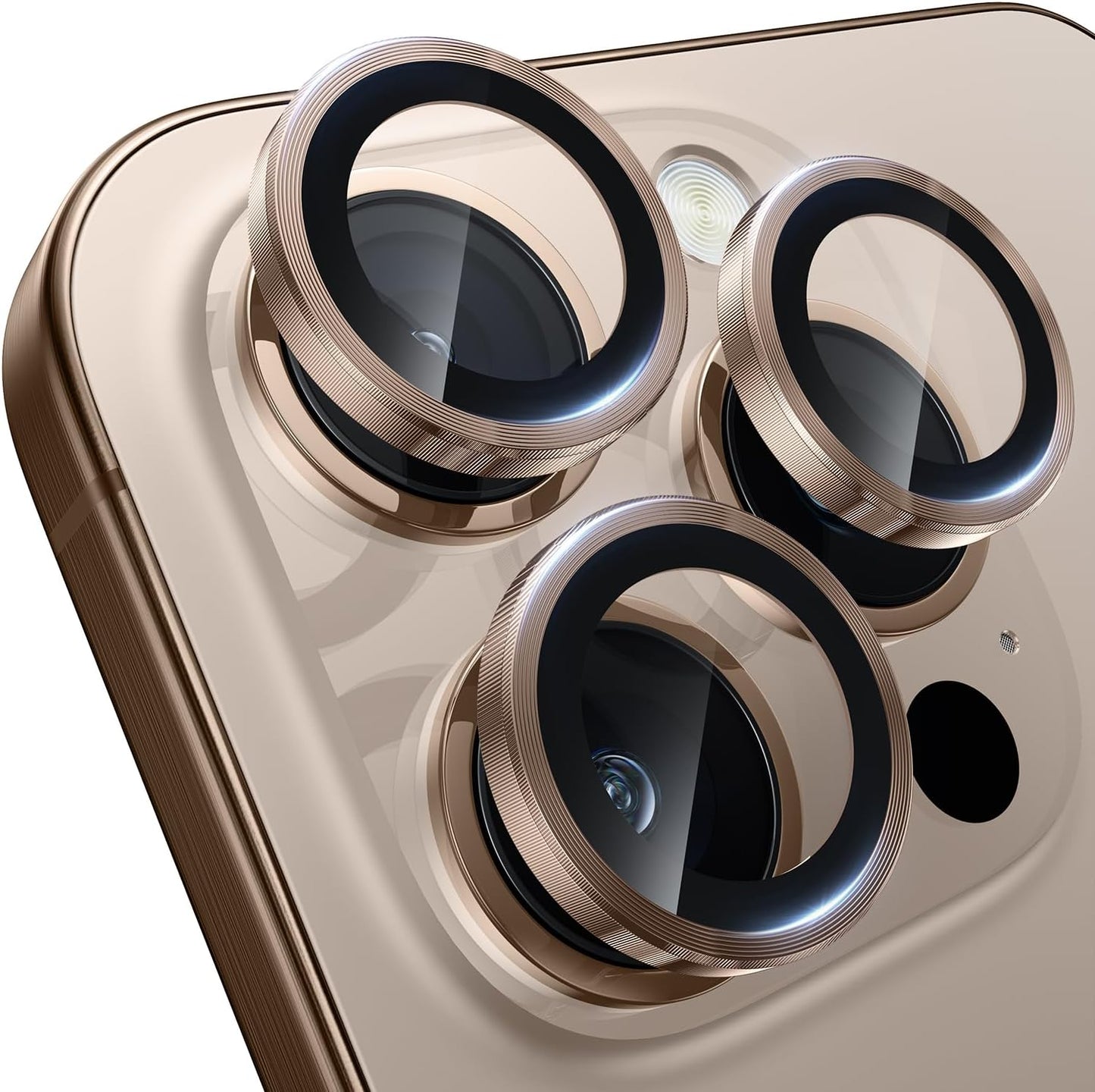 WSKEN iPhone 16 Pro/iPhone 16 Pro Max Kamera Lens Koruyucu - [Orijinal Çekimi Koruyun] Kırılmaz Ultra HD 9H Temperli Cam Kamera Ekran Koruyucu Metal Halka Kapak Filmi, Doğal Titanyum