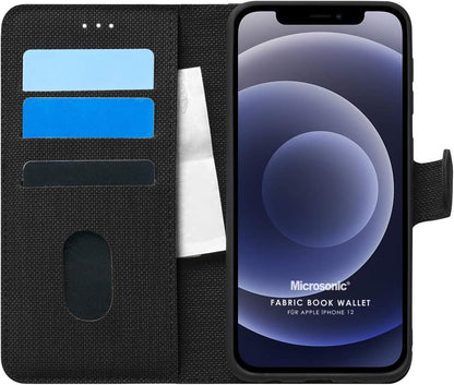 Apple iPhone 12 için Kılıf Fabric Book Wallet Siyah [iPhone 12 ile Uyumlu Kılıf - Siyah]