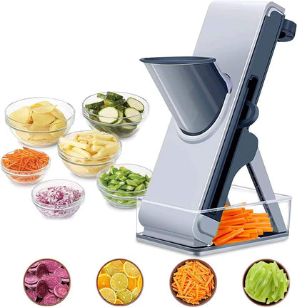 Profesyonel Basmalı Rende Doğrayıcı – 3 Bıçaklı Paslanmaz Çelik Kesme, Mandolin Doğrama ve Rendeleme Aleti – Sebze, Meyve, Peynir, Salata ve Pratik Mutfak Kullanımı İçin Ergonomik Tasarım