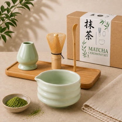 4lü Matcha Set Kase Kaşık Whisk Tutucu Bambu Whisk Çırpıcı ve Bambu Kaşık mt217