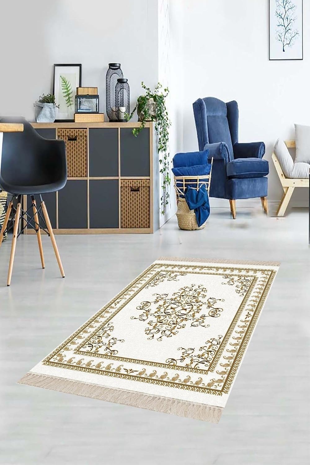 Pelangi Osmanlı Desen Göbekli Dijital Baskı Yıkanabilir Modern Salon Halısı ve Yolluk, Bej 180 x 280, 155518028005