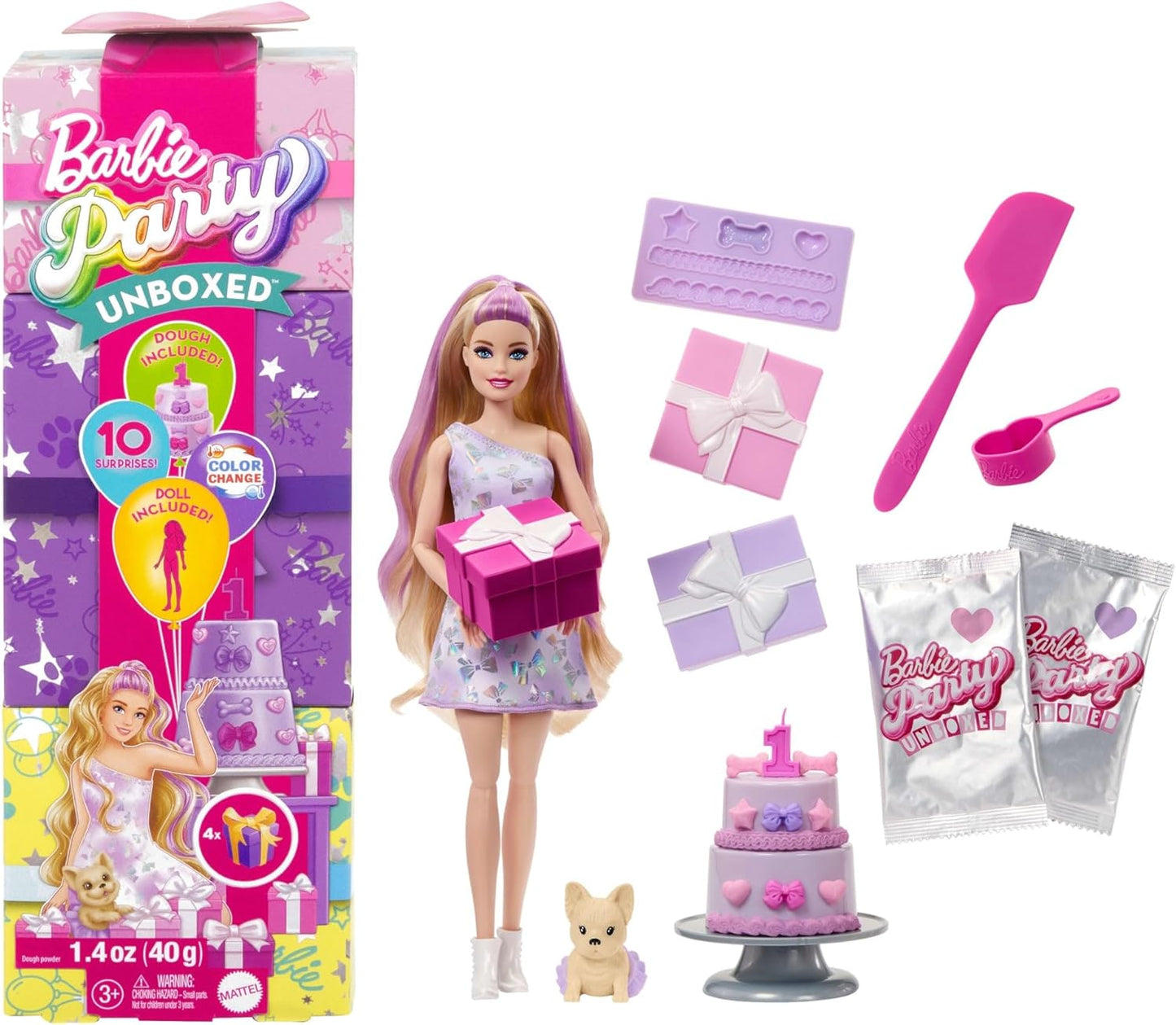 Parti Paketi bebek ve aksesuarlar, Minik Dostumun Doğum Günü serisi Doğum Günü Fiyonkları seti ve renk değişimi ile pasta süsleme etkinliği dahil 10 sürpriz, JFG70