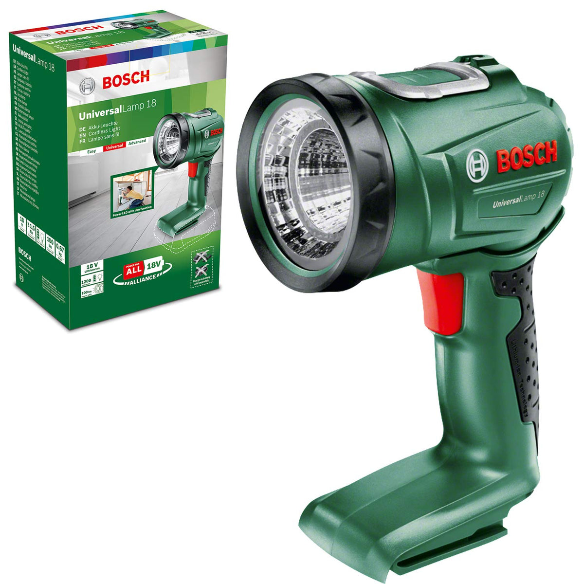 Bosch Akülü Lamba UniversalLamp 18 (Akü ve Şarj Cihazı Dahil Değildir, 18 Volt Sistemi, Karton Kutuda)