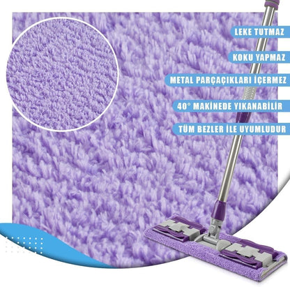 Orret Home Yedek Mikrofiber Bezli Mandallı Mop, Sıkıştırmalı, Uzayabilir Teleskopik Saplı, 360 Derece Dönebilir Zemin ve Duvar Temizlik Mopu