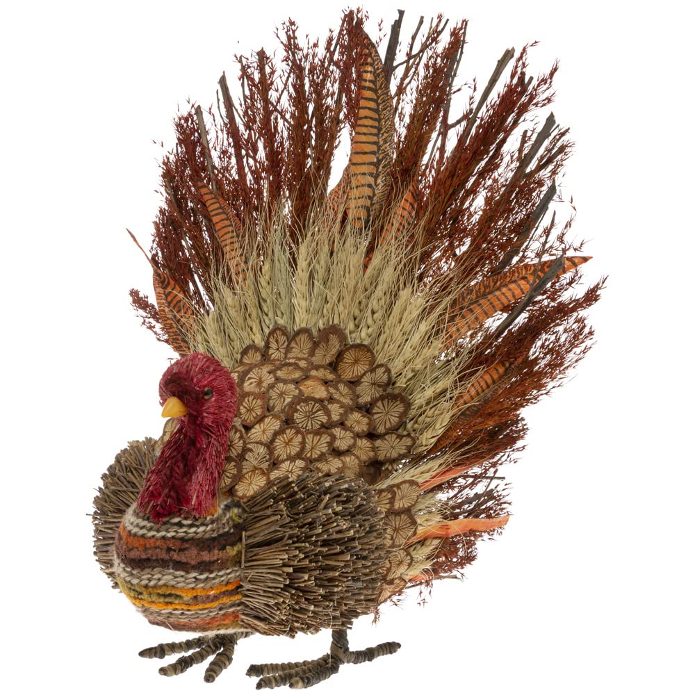 Boston International Sonbahar Sonbahar Hasatı Şükran Günü Masa Üstü Hindi Figürin Dekorasyon, 40 cm, Lance The Twig & Feather Turkey