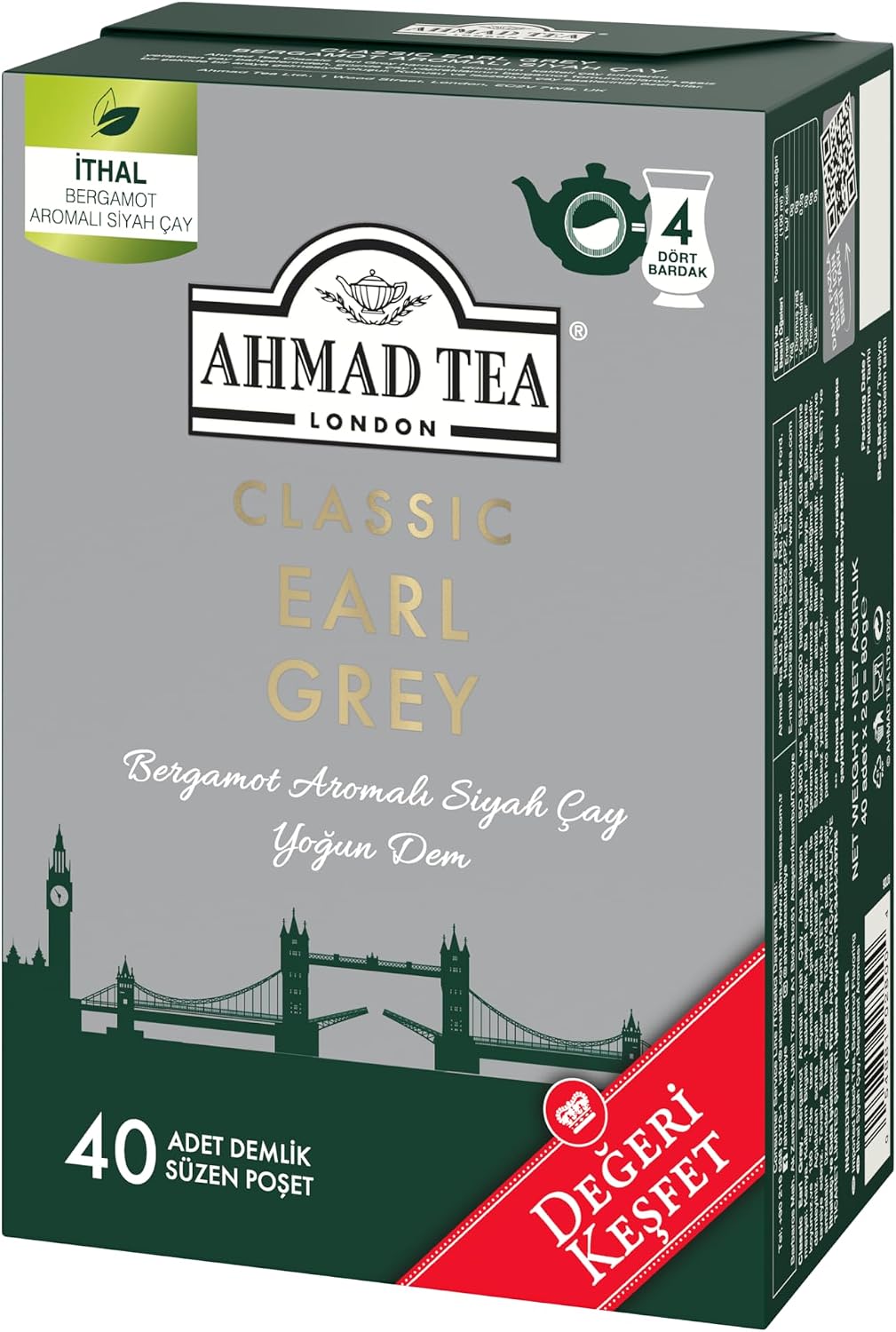 AHMAD TEA CLASSIC EARL GREY 40 Adet DEMLİK POŞET ÇAY