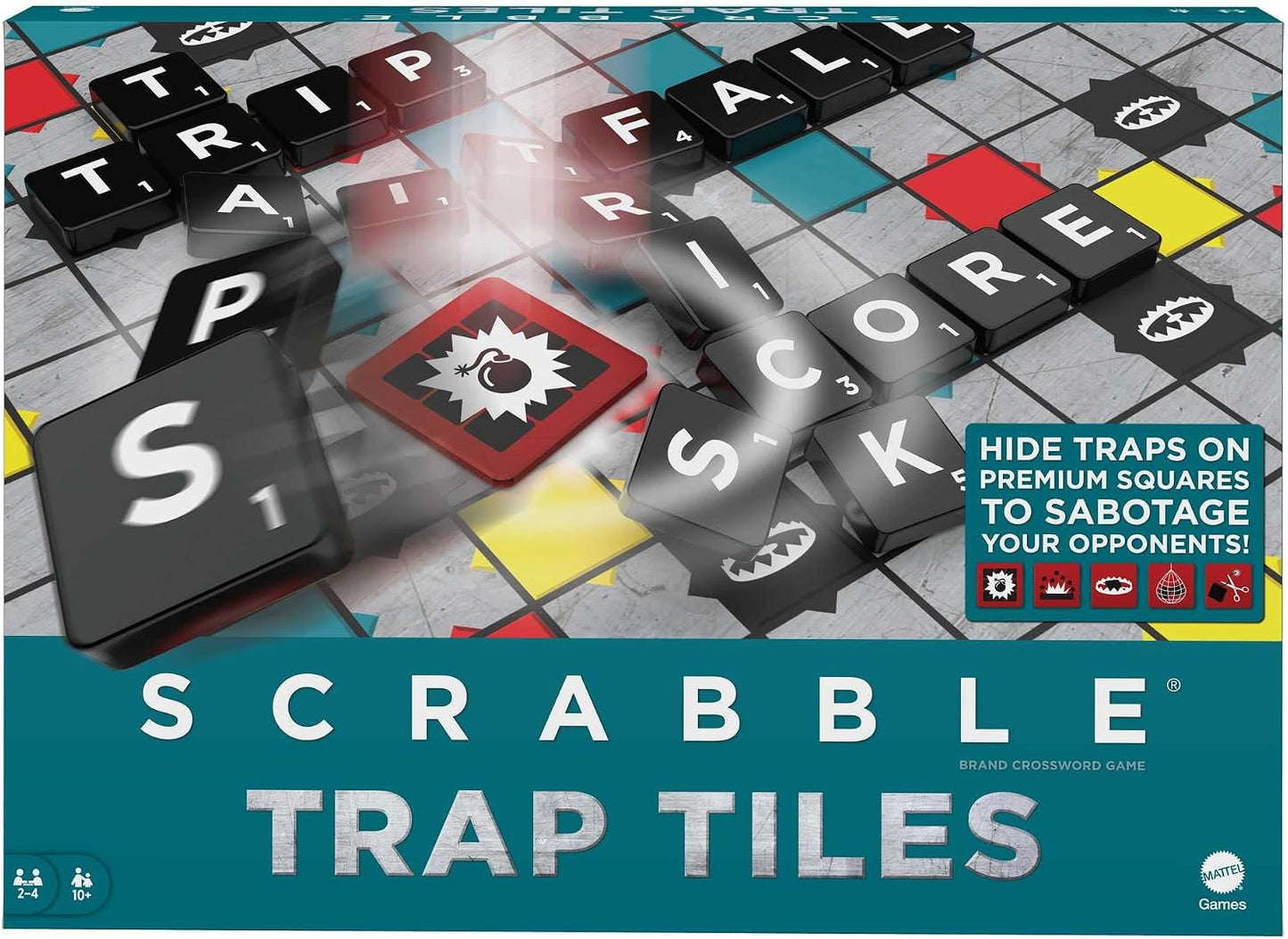 Scrabble Trap Tiles aile boyu kutu oyunu, genç yetişkinler veya ailelerin oyun gecesi için hediye, 10 yaş ve üzeri HMD14