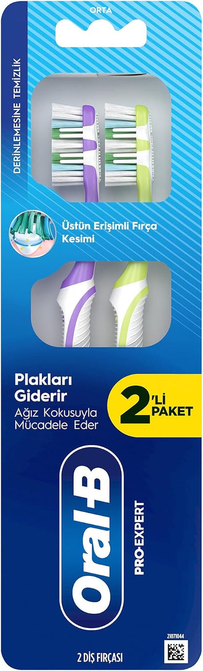 Oral-B Pro-Expert Derinlemesine Temizlik Diş Fırçası, Orta Sertlikte Fırça Kılları, 2 Adet