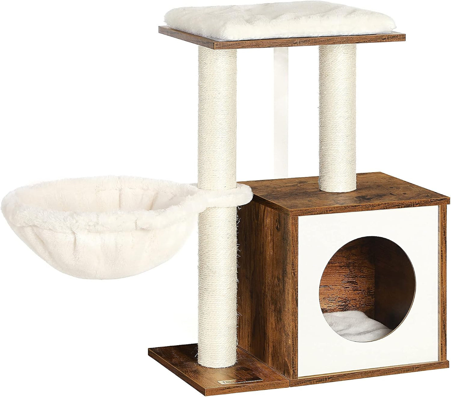FEANDREA WoodyWonders Kediler için Küçük Kedi Ağacı, İç Mekan Kediler için Modern Kedi Kulesi, Tırmalama Direkli Kedi Evi, Çıkarılabilir Yıkanabilir Yastıklar, Rustik Kahverengi UPCT122X01