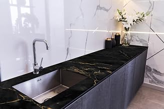 StickerArt Tezgah Üstü Fayans Kaplama Folyosu Mutfak Tezgahı Kaplama Gold Black Marble 70 cm x 4 Metre