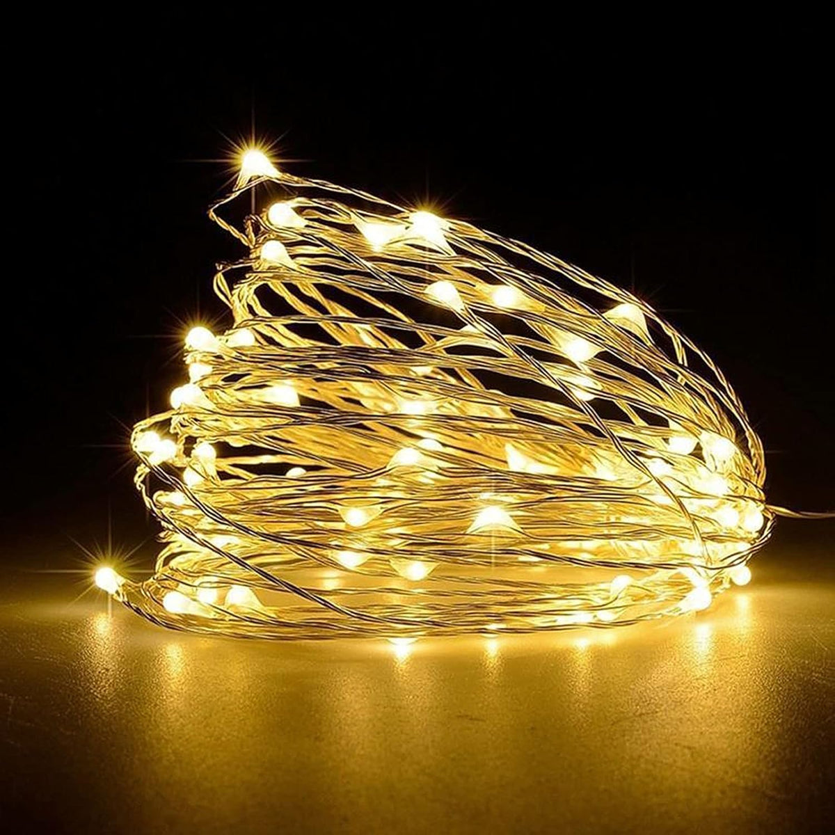 Jsdoin 50 LED Pille Çalışan Bakır Tel İç Mekan Dış Mekan Yatak Odası Düğün Dekoru Parti Noel Ağacı Dekorasyonu (5m 50 adet/Sıcak Beyaz)