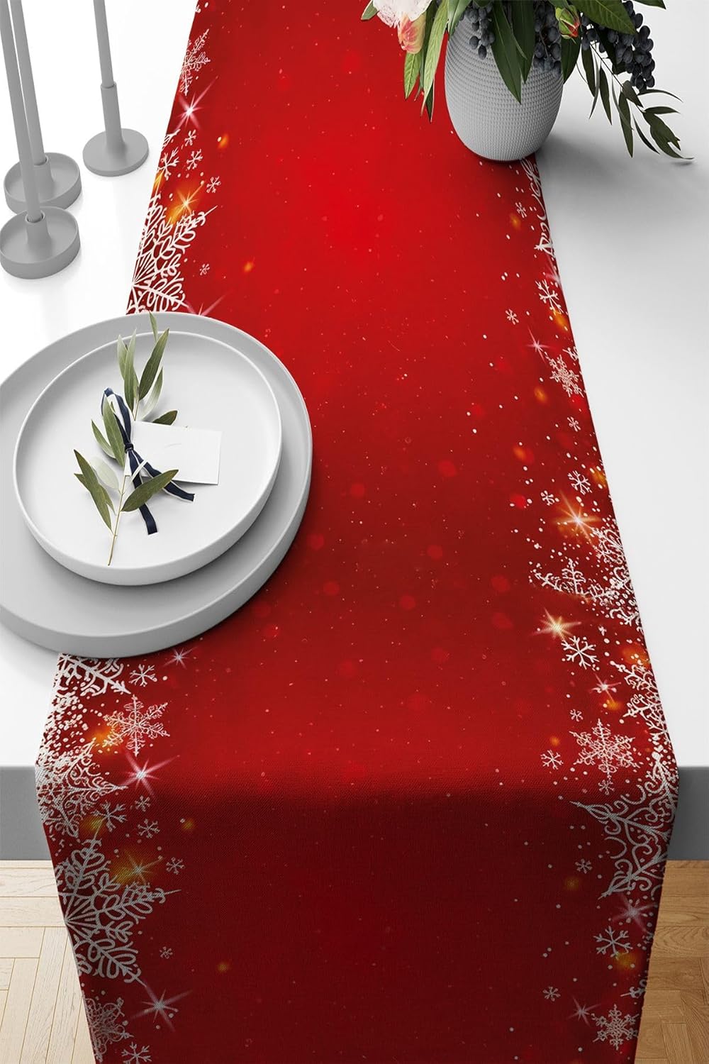 Kırmızı Yeniyıl Yılbaşı Noel Christmas Runner Masa Örtüsü 40X140Cm Rnr632