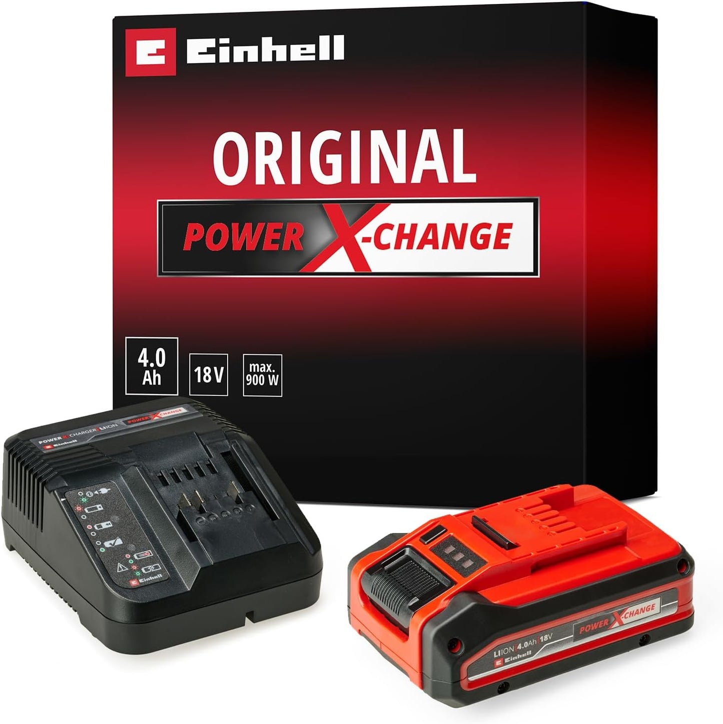 Orijinal Einhell 4 Ah PLUS Power X-Change Başlangıç Seti (1 x 18 V 4 Ah akü, 1 x 3A şarj cihazı, 75 dakika şarj süresi, tüm Power X-Change cihazları için uygundur) - 4512159