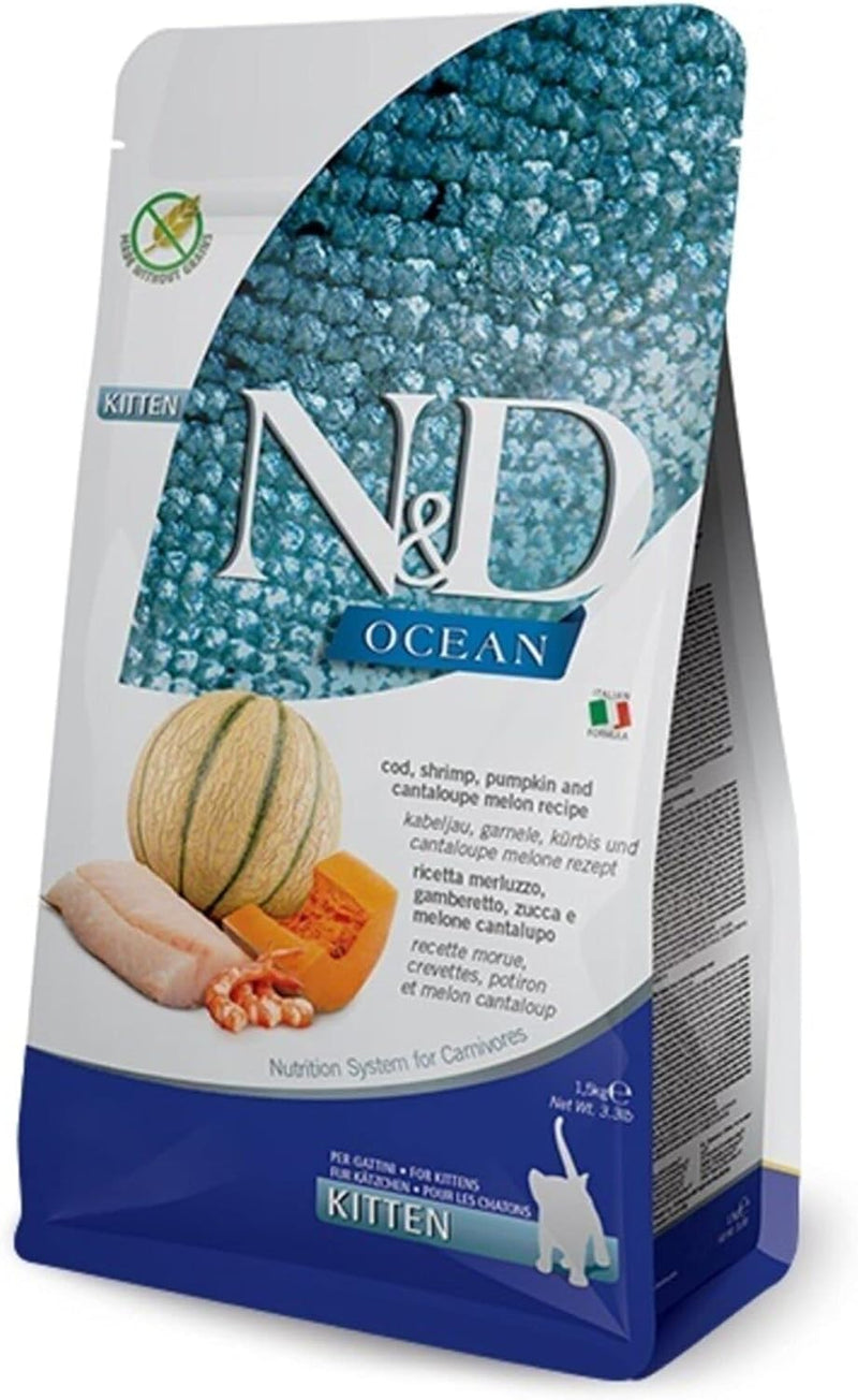 N&D Ocean Kuru Kedi Maması, Morina Balığı, Karides, Balkabağı ve Kavunlu, Yavru Kedi, 1.5 kg