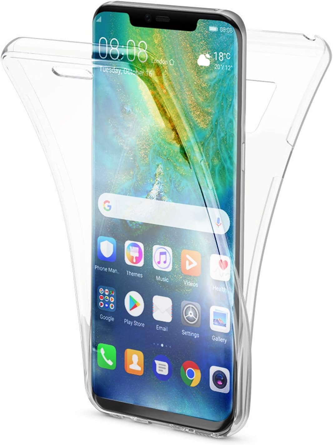 Mate 20 Pro için Kılıf 6 tarafı tam full koruma 360 Clear Soft Şeffaf [Mate 20 Pro ile Uyumlu Kılıf - Şeffaf]