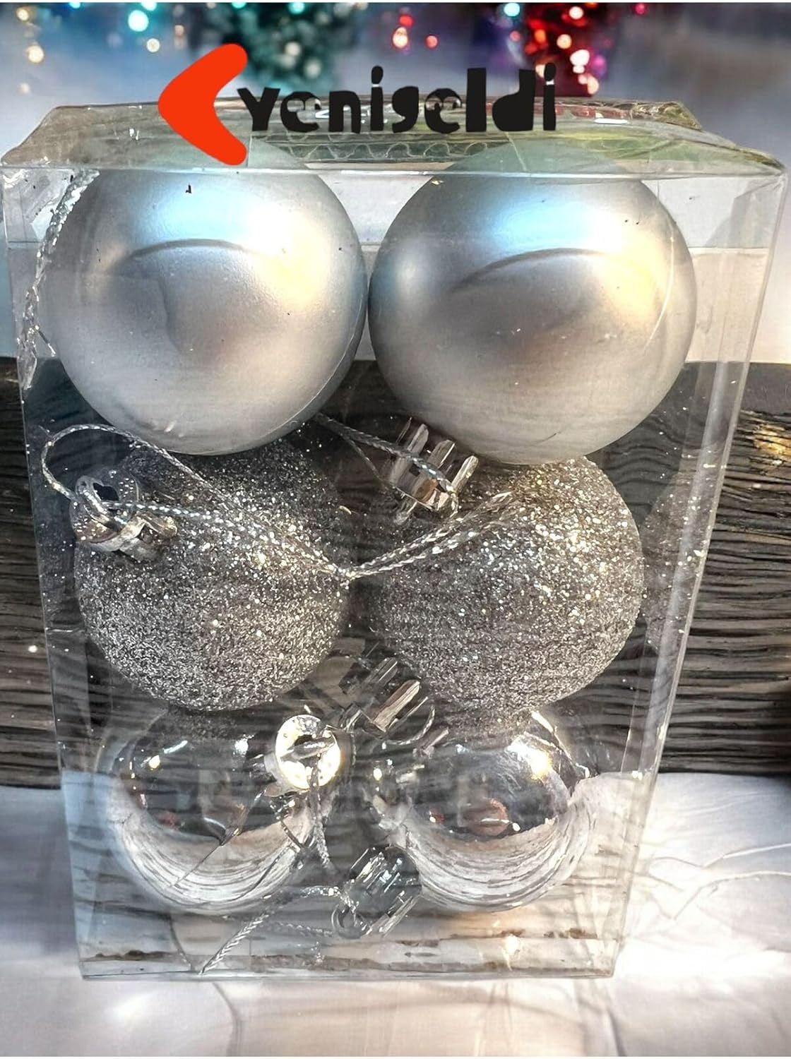 6 Adet Gümüş Renk 5 Cm Yılbaşı Topu, Noel Topu, Çam Ağacı Topu, Süs Topu T-48, Gümüş
