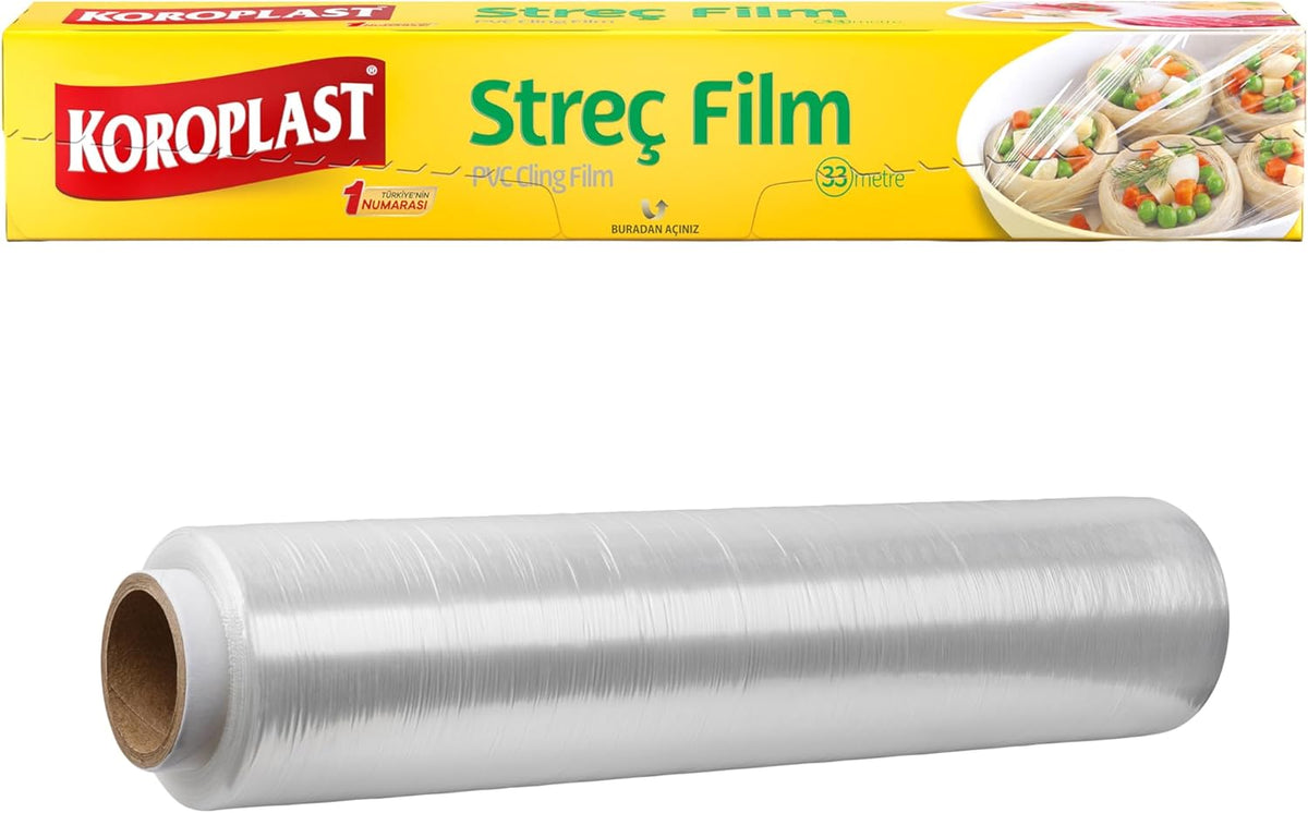 Streç Film 33 metre, Şeffaf Gıda Saklama Streci BPA İçermez, Koku Hapsi, Kapak Görevi Gören Pratik Kullanım, Taze Kahvaltılık, Yemek, Meyve ve Sebze Saklama için Kullan At Streç Film 33 mt