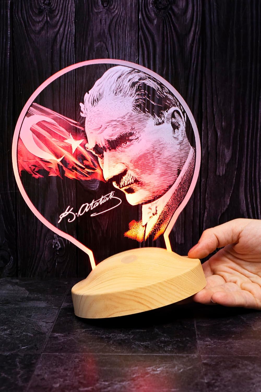 100. Yıl Hediyesi Atatürk Görselli Hediye, Atatürk İmzası ve Türk Bayrağı Hediyesi Led Lamba, Mustafa Kemal Atatürk Fotoğralı Hediye