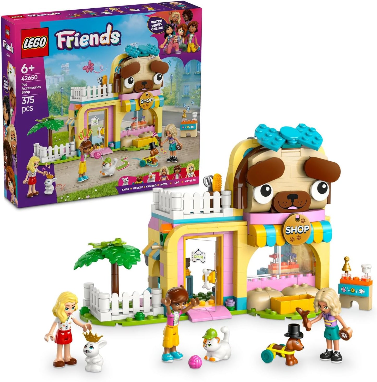 LEGO Friends Evcil Hayvan Aksesuar Dükkanı 42650-6 Yaş ve Üzeri Erkek ve Kız Çocukları için Mini Bebek, Kedi ve Köpek Minifigürü İçeren Yaratıcı Oyuncak Yapım Seti, Doğum Günü Hediyesi (375 Parça)